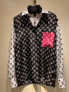 英国代购v小7 lv路易威登 2022春夏 黑白拼色老花真丝长袖女衬衫