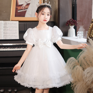 女童连衣裙2024新款白色礼服钢琴表演公主裙六一合唱团花童蓬蓬裙