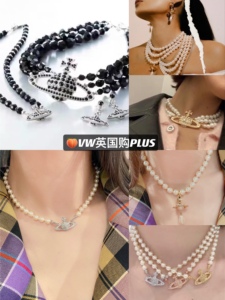 【现货】Vivienne薇薇安西太后经典款黑玛瑙单层三层珍珠项链耳环