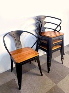 铁艺实木餐椅小吃烧烤店室外休闲椅咖啡厅商用靠背扶手椅子工业风