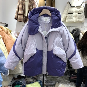 misuoms米索美素716冬季撞色连帽羽绒服女韩版加厚90绒面包服外套