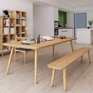 宜家简约实木客厅学习大长书桌家用白蜡木桌子长条原木办公工作桌