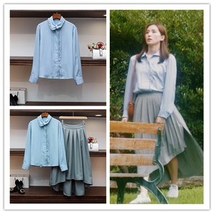 流金岁月刘诗诗蒋南孙同款衣服女早春新款单排扣衬衫上衣百褶半裙