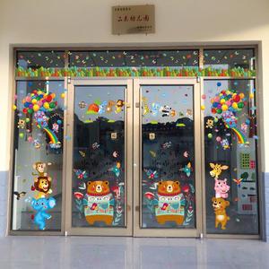 卡通儿童服装店铺橱窗玻璃贴画动物幼儿园宝宝房间门上装饰墙贴纸
