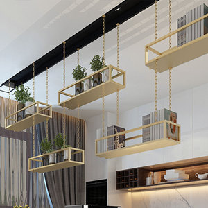 北欧创意空中铁艺置物架悬挂吊顶花架酒吧台餐厅绿植吊架装饰层架