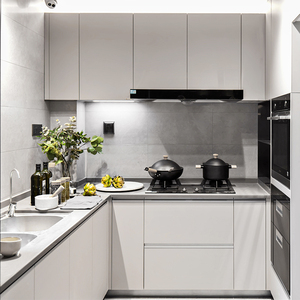 西安整体橱柜定制厨房装修极简轻奢岩板l型爱格厨柜定做全屋家具