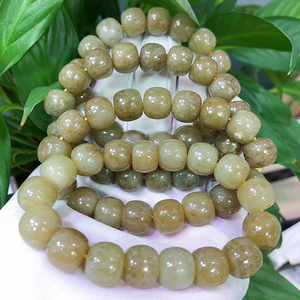 天然和田玉糖料老型珠手链 麻糖表皮大颗粒带证书