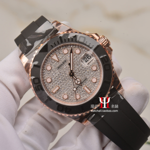 【联保】rolex劳力士游艇名仕37mm玫瑰金满钻机械表268655