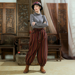 酬宾【闲思行】栖意原创女装进口先染棉布冬季保暖百搭夹棉灯笼裤