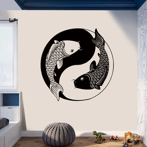 001人付款天猫阴阳八卦太极图贴纸锦鲤鱼图案新中式书房玄关创意背景