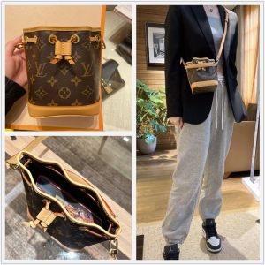 lv/路易威登女包nano noe老花新款迷你水桶包单肩斜挎包m81266