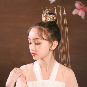 儿童汉服头饰发冠古代中国风发饰女童公主古风仙气流苏古装配饰品