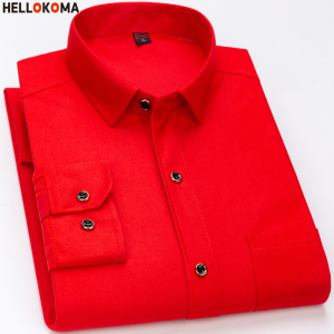 hk男士本命年长袖衬衫大红色衬衣纯色大码男薄衬衫中国红婚庆服装