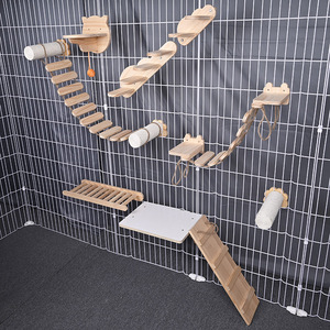 猫咪梯子楼梯实木宠物龙猫笼松鼠攀爬跳台软梯索道麻绳DIY猫笼墙