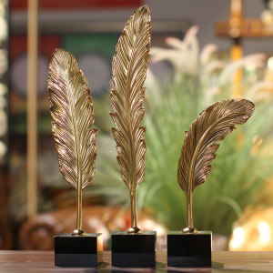 美式创意全铜羽毛摆件客厅家居装饰品电视柜书房桌面个性艺术品