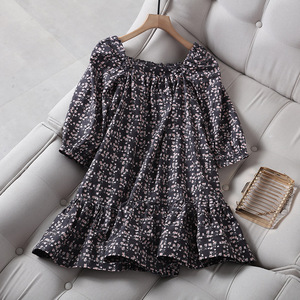 素笺2022年春夏季新款女装时尚甜美一字领碎花短袖连衣裙2d2o406