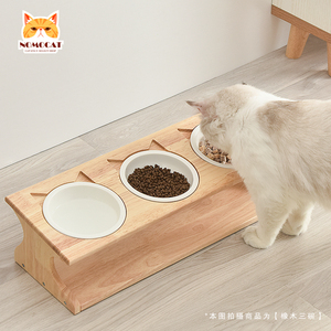 猫碗双碗猫食盆猫盆狗碗陶瓷猫粮碗猫饭盆水碗猫碗架餐桌猫咪用品