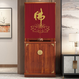 佛教佛龛禅意挡帘隔断帘布帘挂帘佛柜佛像免打孔帘中式半帘魔术贴