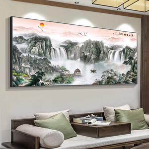 新中式客厅山水挂画办公室字画国画沙发背景墙装饰风景画中堂壁画