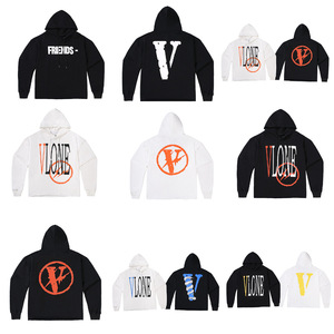 现货vlone藤原浩闪电下摆破坏黑橙帽衫friends连帽宽松情侣bf卫衣