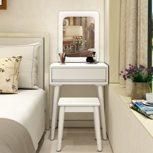 北欧实木梳妆台小户型60公分化妆桌简约轻奢美感妆台橡木白色桌子