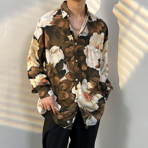 东南亚风格花衬衫男长袖春秋季vintage美式衬衣古着感巴洛克外套