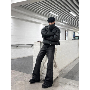 cleanfit黑色501微喇软牛仔裤男185高个子加长裤修身窄版直筒裤子