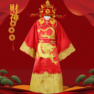 财神爷服装开业庆典年会厚缎赵公明帽子重工金线刺绣演出道具衣服