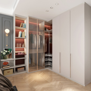 欧铂丽步入式衣柜全屋定制轻奢转角衣帽间窄边玻璃门推拉门奢星澜