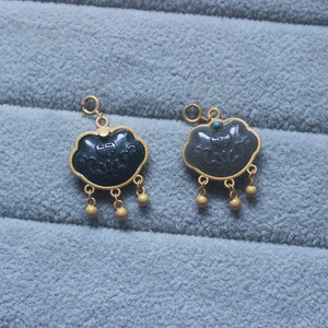 天然和田玉s925银镀古法金小滴溜小圆扣万能百搭手链项链小吊坠配