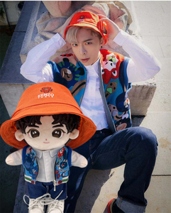现货mirror吕爵安edan20cm棉花娃娃可换装卡通背心橙色渔夫帽娃衣