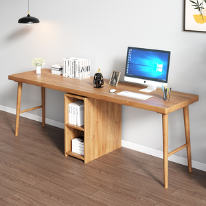 北欧实木双人书桌台式电脑桌靠墙学生学习长桌子家用办公桌写字台