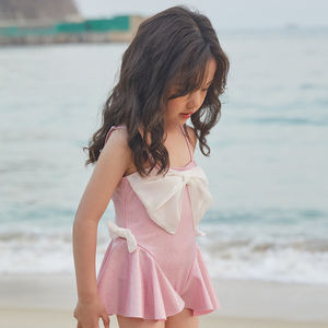 新款韩国女童女孩蝴蝶结可爱泳衣走秀时尚洋气中小童海边ins泳装