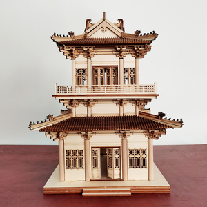 中国古代宫廷建筑模型摆件手工制作微缩木质拼装玩具楼阁宫羽观台