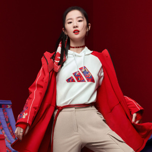 阿迪达斯2021刘亦菲同款女子cny新年运动连帽卫衣针织套衫gp0710