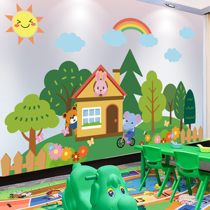儿童房间墙上创意贴画幼儿园背景墙面装饰卡通森林小屋墙贴纸自粘
