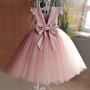2023新款女童欧美生日公主裙粉色花童蓬蓬纱裙儿童钢琴表演纱礼服