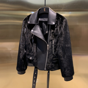 2020新款机车款进口天鹅绒整貂水貂毛皮草外套女短款貂皮裘皮大衣