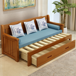 实木沙发床可折叠客厅双人1.5米多功能可伸缩1.8米小户型推拉两用