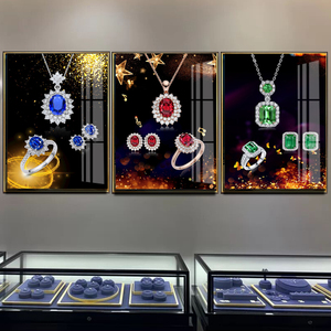 新款彩宝挂画 红蓝绿宝石装饰画钻戒墙画 相框画珠宝首饰店无框画