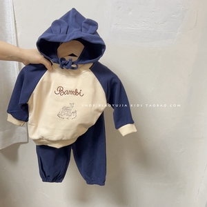 24春季新款韩版婴儿衣服ins小鹿刺绣小童三件套婴儿长袖T恤套装
