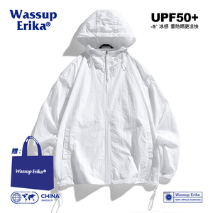 WASSUP ERIKA夏季日系纯色UPF50+防晒衣男户外运动白色防晒服外套