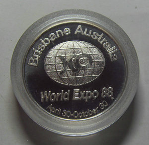 澳大利亚 1988年 布里斯班 世博会 纪念精制镀银银章 有盒证书