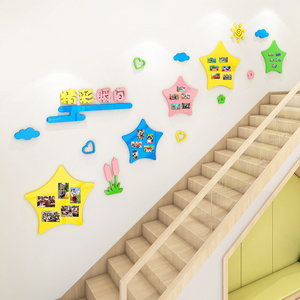 幼儿园楼梯墙面装饰教室楼道环创布置学生作品展示照片主题文化墙