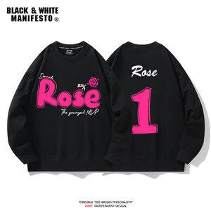 Rose罗斯1号印花圆领卫衣男风城玫瑰美式复古篮球长袖上衣外套潮