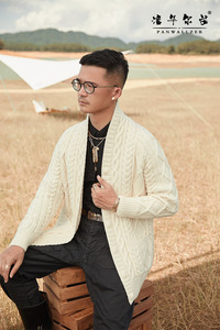 潘毛衣小哥潘华尔姿手工编织毛衣男装开衫立翻领外套宽松休闲时尚