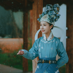 【锦瑟衣庄】鹤兰意 宋制汉服圆领袍对襟百迭裙 人间富贵花现货