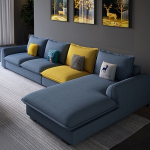 新款科技布沙发客厅简约现代布艺沙发可拆洗3.5米蓝色北欧风格
