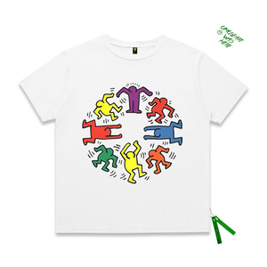 ins街头创意小人涂鸦上衣潮男女嘻哈风格印花情侣装设计感短袖t恤