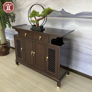 新中式玄关柜禅意实木装饰储物柜现代供桌条案门厅入户端景台整装